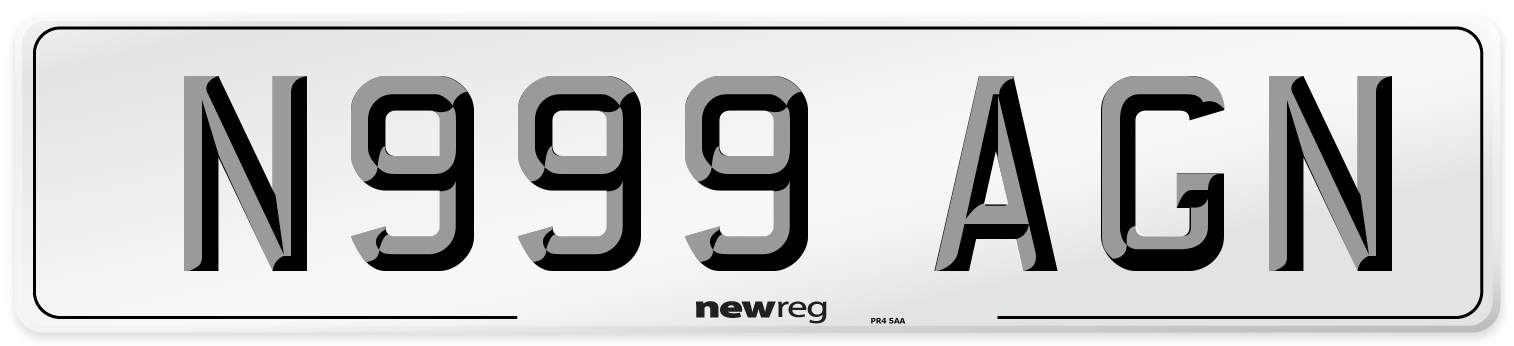 N999 AGN Number Plate from New Reg